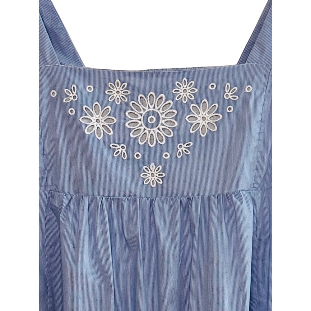 Draper James Women's XL Cotton Blue Pinstripe Embroidered Baby Doll Dress - Picture 4 of 6